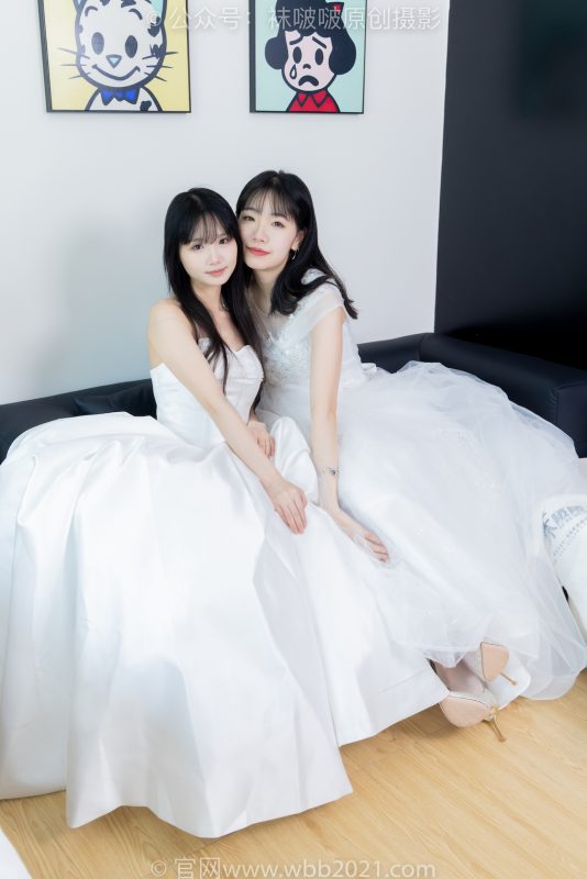 袜啵啵510期：小甜豆甜甜圈-两双高跟鞋、薄肉丝（脚尖透明款）、薄白丝（脚尖透明款）、婚纱主题、互相帮对方腿脚涂抹精油剧情-觅颜社